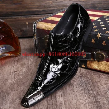 Yeni tasarım yılan derisi ayakkabı erkekler için patent deri kayma erkek resmi yüksek topuklu ayakkabı chaussure homme artı size46
