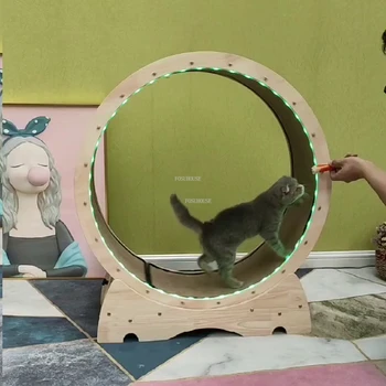 Katı ahşap Kedi Oyuncak Ev Kedi Koşu Bandı Modern Kedi Malzemeleri evcil hayvan aksesuarları Kedi Kilo Kaybı Rulo Koşu Tekerlek Çerçevesi Lamba ile