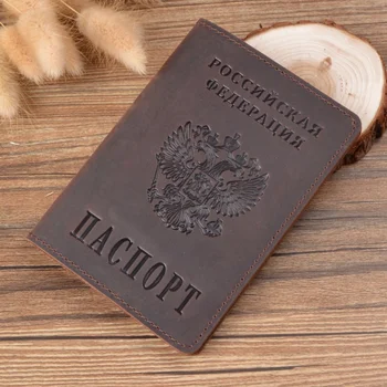Inek derisi Pasaport Kapağı için Tasarlanmış Rusya Federasyonu Çılgın At deri kartlık İş Seyahat Pasaport Kılıfı