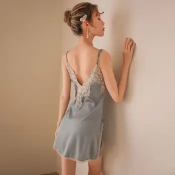 Seksi Kadın Kıyafeti Kayma Elbise Dantel İpek Elbise Erotik İç Çamaşırı Çekici kadın Gecelik Kadın Çok Cinsellik yaz giysileri