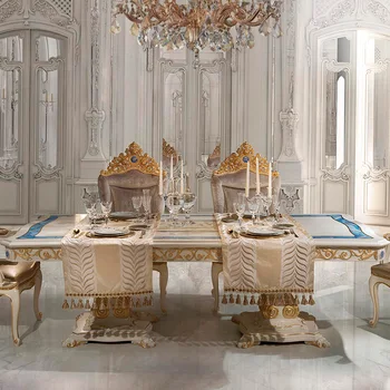 Avrupa lüks katı ahşap oyma uzun yemek masası Fransız mahkemesi kabuk yemek masası sandalye villa mobilya masa özelleştirme