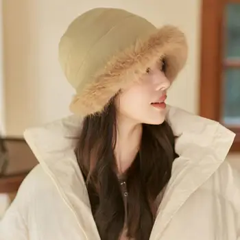 Kadın Kış Şapka Kalın Kürklü Kenar kulak koruyucu Peluş Soğuk geçirmez Yumuşak Dekoratif Tatlı Kış Kap Kalma Chapéu