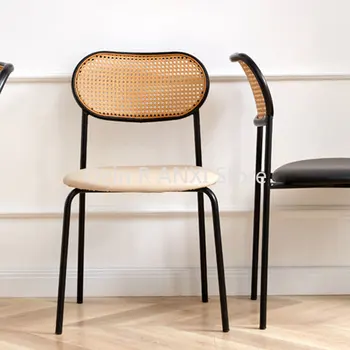 Mutfak Yatak Odası kamış örgü yemek sandalyeleri İskandinav Dresser Salon Ofis Modern yemek sandalyeleri Metal Lüks Stuhl Ev Mobilyaları WKYZ