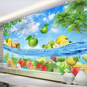 wellyu Yüksek çözünürlüklü meyve taze yaz Hawaii deniz suyu oturma odası TV arka plan duvar özel büyük duvar yeşil duvar kağıdı