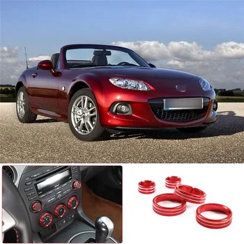 Klima Ses Düğmesi Kapak Trim Halka Dekoratif Alüminyum Alaşım Mazda MX-5 2009-2015 Aksesuarları (Kırmızı)