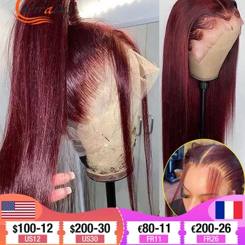 99J Bordo HD 360 Dantel Frontal İnsan Saç Peruk Kadınlar için Renkli Kırmızı Düz 13x4 Dantel ön peruk Ön Koparıp Tam Brezilyalı 13x6