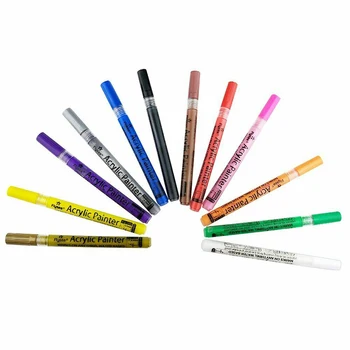 12 Renk Akrilik Boya Belirteçleri Seti Su Bazlı resim kalemi Kalem 0.7 mm Ucu Tuval Seramik Cam Taş DIY Zanaat Sanat Malzemeleri