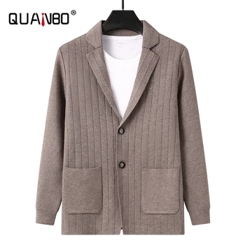 Erkek Rahat Klasik Örgü Düz Renk Takım Elbise Yaka Sweatercoat 2023 Yeni Erkek Bahar Erkek İş Tek Göğüslü Hırka Ceket
