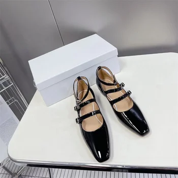 Moda Kadın Mary Janes Ayakkabı Marka Gerçek Deri Yuvarlak Ayak Daireler Bayanlar İngiliz Tarzı Toka Kayış Ayakkabı Dans Sandalet Üzerinde Kayma