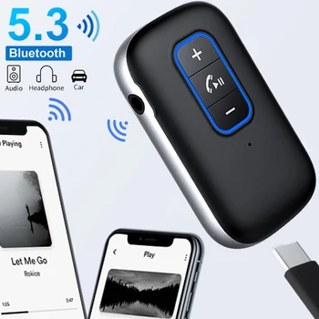Bluetooth 5.3 Alıcı Stereo 3.5 mm AUX Jack Hansfree Çağrı Mic Müzik Kablosuz Ses Adaptörü İçin Araba TV PC Hoparlör Amplifikatör