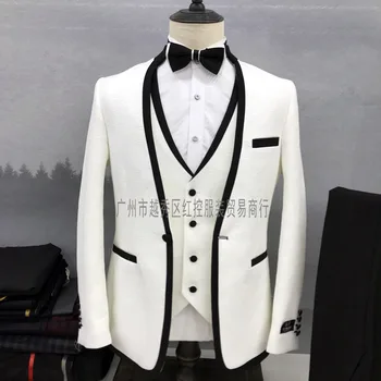 Patlayıcı Beyaz Rahat Küçük Takım Elbise Üç parçalı erkek takım elbise Büyük Boy Takım Elbise Düğün Takımları Erkekler için Kostüm Homme Terno