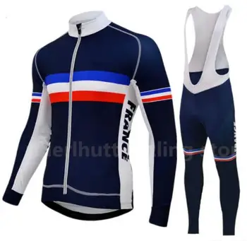 Pro mavi Fransa takımı İlkbahar / yaz Bisiklet uzun kollu Jersey + Bib Şort setleri erkek Bisiklet Giyim Kısa bisiklet kıyafeti Yol Kitleri