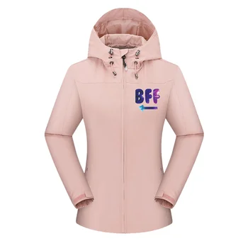 Kadın Kış Su Geçirmez Açık Spor Giyim İlkbahar Sonbahar Kadınlar BFF Baskılı Rüzgar Geçirmez Kadın Ceket Fermuar Sıcak Kapşonlu Ceketler