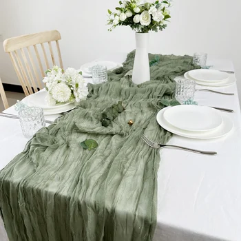 Yarı Şeffaf Masa Koşucu Vintage Tülbent Gazlı Bez Masa Ayarı Düğün Yemeği Parti Noel Ziyafetler Kemerler Kek Dekorasyon