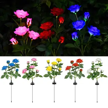 LED güneş gül çiçek ışık su geçirmez bahçe peyzaj lambası açık çim ev dekoratif çiçek gece ışıkları sevgililer günü