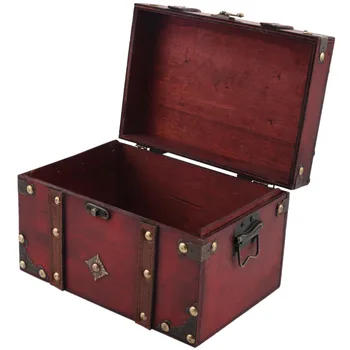 Retro Hazine Sandığı Vintage Ahşap saklama kutusu Antika Tarzı Takı Organizatör Mücevher Kutusu Biblo Kutusu Büyük
