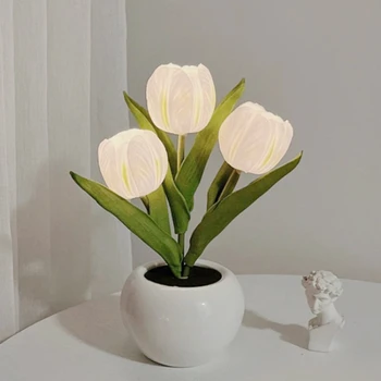 Romantik Yatak Odası Lale Masa Lambası sevgililer Günü Hediyesi Dekorasyon Atmosfer Lambaları Krem Tarzı Yaratıcı Çiçek Okuma Lambası