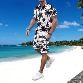 2023 Soğutucular Yaz erkek Plaj Harajuku Parti Kısa Kollu 2 Parçalı Set Rahat Moda Eşofman Giyim Büyük Beden Kıyafet