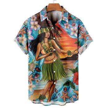 Vintage Hawaiian erkek gömleği 3d Baskı Karikatür Mitolojik Karakterler Gömlek Büyük Boy Kısa Kollu Plaj Tatil Üstleri Erkek Bluz