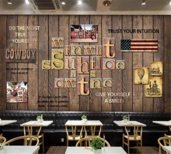 beibehang Özelleştirilmiş duvar kağıdı 3D kişilik Avrupa ve Amerikan tarzı ahşap pano İngilizce alfabe bar kahve dükkanı arka plan