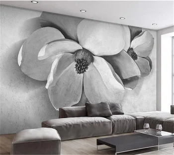 wellyu Özelleştirilmiş duvar kağıdı 3d modern minimalist çimento gri endüstriyel tarzı üç boyutlu çiçek gül arka plan duvar kağıdı