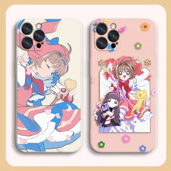 Anime Kart Sakura Kılıf Apple iPhone 14 13 12 11 Pro XS Max Mini X XR SE 7 8 6 15 Artı Renk Darbeye Dayanıklı Sıvı Funda Durumda