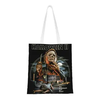 Özel Michael Myers Cadılar Bayramı Korku Filmi kanvas alışveriş çantası Kadın Dayanıklı Bakkal Tote Alışveriş Çantaları