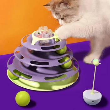 K5DC İnteraktif Kedi Oyuncak Kapalı Kediler için 3 Seviye Kule Pikap Oyuncak Top Parça