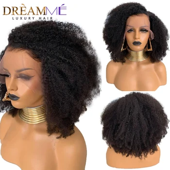 Afro Kinky Kıvırcık peruk insan saçı Afro 250 Yoğunluk 13x4 Dantel ön peruk Kısa kıvırcık insan saçı Peruk Ön Koparıp dantel ön Peruk