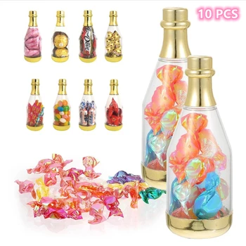 10 Adet DIY Düğün şeker Kutusu Şampanya şişesi Plastik Favor kutu konteyner Parti Hediye Kutusu Bebek Duş Düğün Parti Dekorasyon için