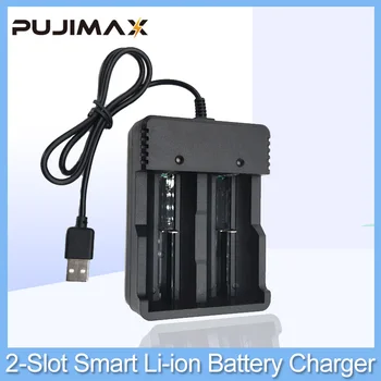 PUJIMAX 2 Yuvaları Akıllı 18650 USB pil şarj cihazı Evrensel USB Adaptörü İçin 26650 21700 Şarj Edilebilir Lityum Pil Şarj