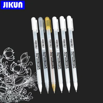 JIKUN 5 adet Beyaz Jel Kalem 0.8 mm yüksek ışık Marke Kalem siyah Karton Sanat Boyama Kalem beyaz çizgi kalemler