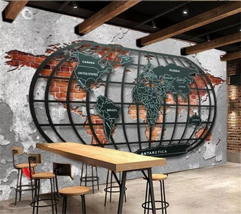 beibehang Özelleştirilmiş büyük duvar ressam retro nostaljik kabartmalı metal dünya haritası bar catering arka plan Duvar Kağıdı de parede