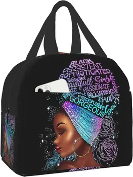 Siyah Kraliçe Afro-Amerikan Kız Öğle Yemeği Çantası Tote Yemek Çantası Kullanımlık Yalıtımlı Taşınabilir Afro Siyah Kız yemek kabı Çanta