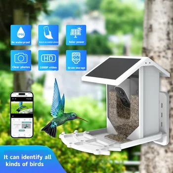Güneş Akıllı Kuş Besleyici Kamera ile 1080HD Gece Görüş Kamera AI Tanıma Kuş Türleri Besleyici Bağlantısı Otomatik Yakalama