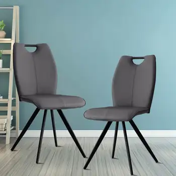 Modern Orta Çağ Gri yemek sandalyeleri 2 Set, Oturma Odası Kolsuz Accent PU Deri Sandalyeler Ev, Mutfak, Cafe, Ofis