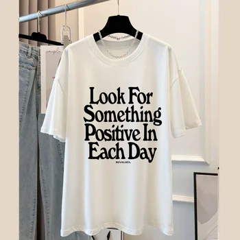 Yaz Kadın saf pamuklu tişört büyük boy Gotik Punk Mektubu Baskı Harajuku Kısa Kollu T Gömlek Streetwear y2k Giysileri Üstleri