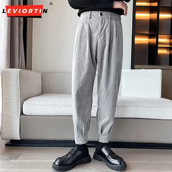 Iş Rahat Erkek Fermuar Takım Elbise Küçük Ayak Pantolon Moda Vintage Kadife Yün Erkek İnce Rahat Küçük Ayak Takım Elbise Pantolon