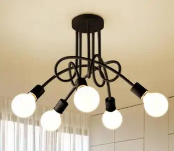 Amerikan demir tavan ışık Retro kolye lamba LED E27 avize siyah ve beyaz 3/5 kafaları lamba oturma odası ev dekorasyon