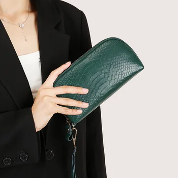 Moda Hakiki Deri Kadın Debriyaj Cüzdan Timsah Telefonu Çanta Çanta Yeni Kadın Fermuar uzun cüzdan Debriyaj Çantalar Kadınlar için