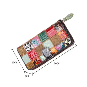 Inek deri cüzdan Kadınlar için Uzun Çile / fermuar Patchwork Moda kart tutucu Kadın çok fonksiyonlu cep telefon cebi bozuk para cüzdanı