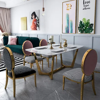 Minimalist İtalyan Paslanmaz çelik yemek masaları Ve Sandalye Lüks yemek sandalyeleri Modern Altın Mermer yemek masası Seti
