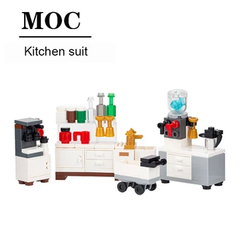 Tek Satış MOC Dolap Kahve Makinesi su sebili Mutfak Ev Mobilya Yapı Taşı Eğitici Oyuncaklar Çocuklar İçin DIY