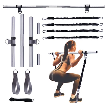 122cm Pilates Eğitim Çubuğu Direnç Bandı Egzersiz Alüminyum alaşımlı Metal Çubuk Kiti Kadınlar için Ev jimnastik salonu Taşınabilir fitness ekipmanları