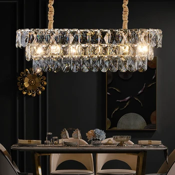 Modern büyük kristal Led kolye ışıkları oturma yemek odası dekor lüks Led kolye lamba Villa lobi altın asılı ışık armatür