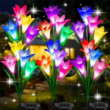 Açık Güneş LED Çiçek bahçe lambası Çok Renkli Simülasyon Zambak Avlu Lambası Yolu Bahçe Su Geçirmez Dekoratif çim lambası
