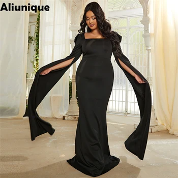 Aliunique Yeni Artı Boyutu Siyah Akşam Elbise Kadınlar İçin Uzun Kollu İnce Mermaid Hem Resmi Elbise Kokteyl Parti Balo Maxi Elbise