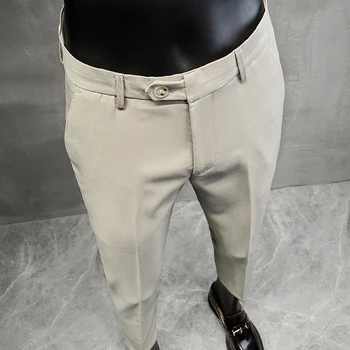 2023 İlkbahar Yaz Düz Renk Takım Elbise Pantolon Erkekler için İnce Rahat İş takım elbise pantalonları Ofis Düğün Pantolon Sosyal Erkek Giyim