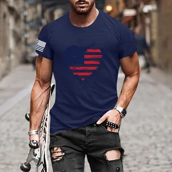 Rahat Kısa Kollu Erkek Erkek Yaz Bağımsızlık Günü Moda Rahat Baskılı kısa kollu t Gömlek Gömlek Toplu grafikli tişört Erkekler
