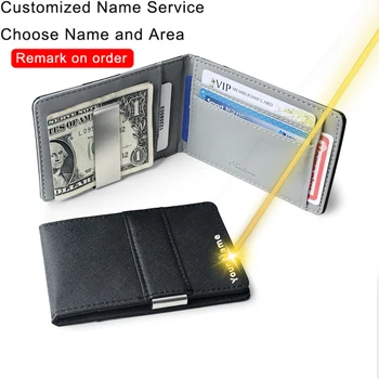 Özelleştirilmiş Adı erkek İnce cüzdan Kart Durumda Bifold Para Klipleri deri cüzdan Metal Kelepçe ile KİMLİK Kredi kart tutucu Kadın Çanta